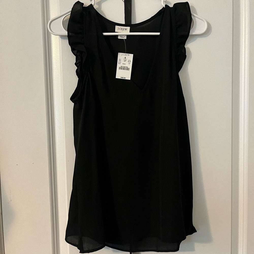 J. Crew Black Ruffle Sleeve Blouse